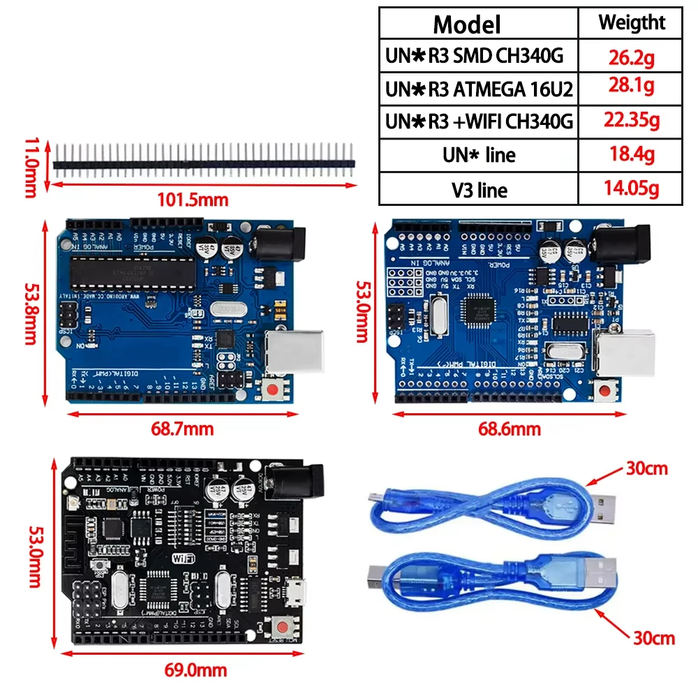 ل UNOR3 ATMEGA16U2/UNO + WiFi R3 الأصلي ATMEGA328P رقاقة CH340G لاردوينو UNOR3 مجلس التنمية لWeMos ESP8266