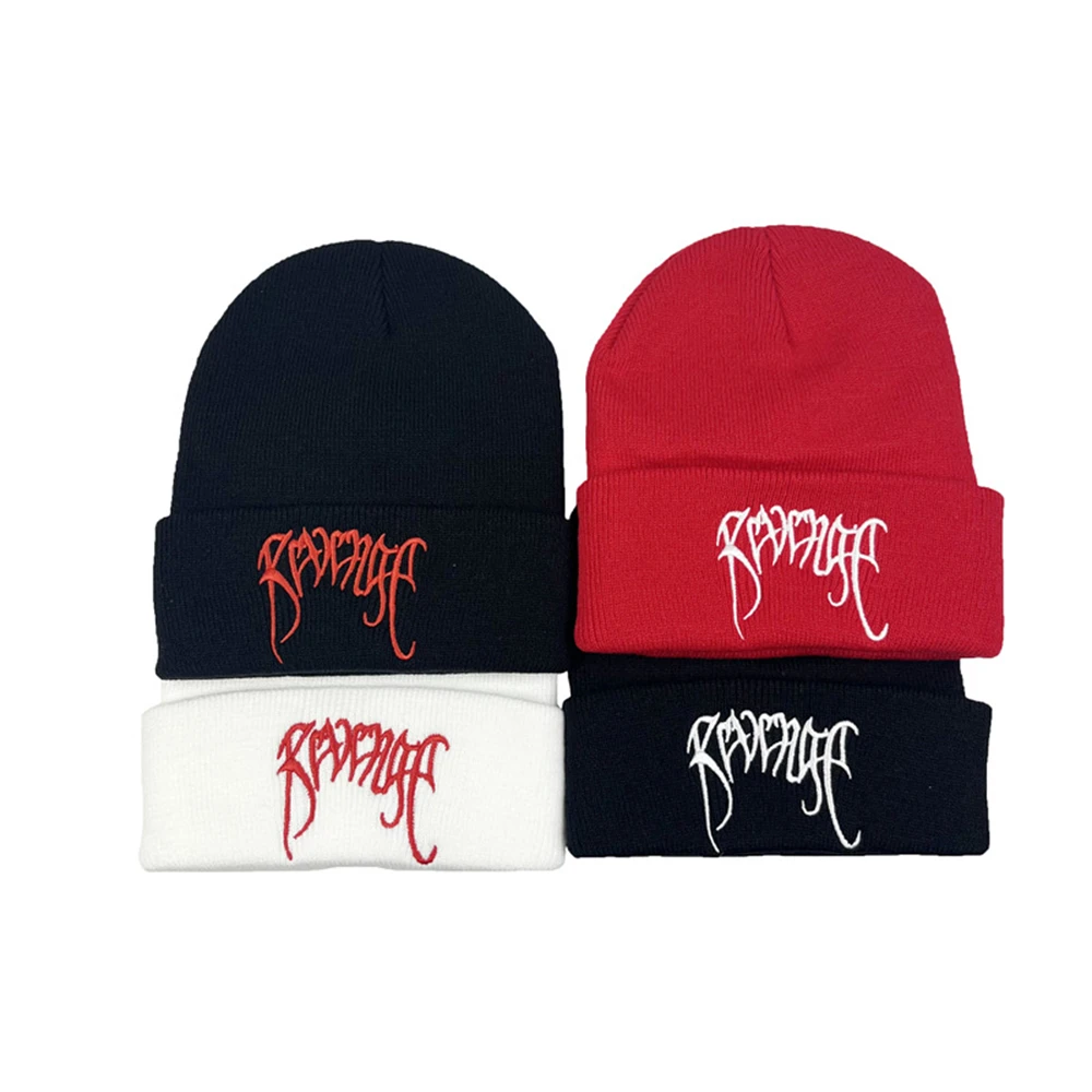 1pcs Hip Hop Knitted Hats Embroidery Autumn Winter Cap Revenge Beanie Hat Red Logo/White Logo For Men Women Keep Warm Casual Bea