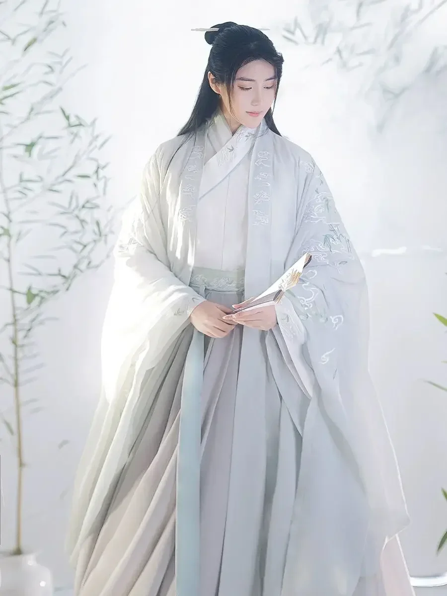 Hanfu kostum pasangan Pria & Wanita, ukuran besar 4XL bordir Cina Hanfu gaun Cosplay hijau/abu-abu/putih jaket Hanfu untuk pria