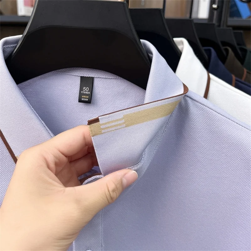 Hochwertiges Herren-Poloshirt aus weicher Baumwolle, Herbst-Neuheit, einfarbig, langärmelig, mit Kragen, modische Business-Herrenbekleidung – Detail 16