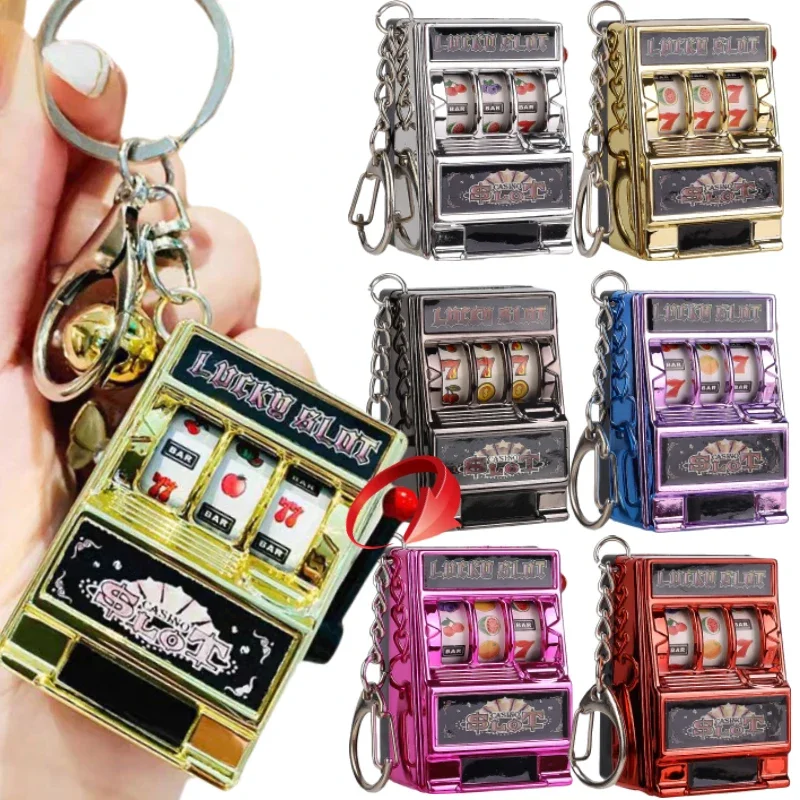 Mini Gambling Slot Machine Key Chains Creative Arcade Pocket Fruit Lucky Jackpot Gadget Antistress Toy Funny Games Keychain Ring