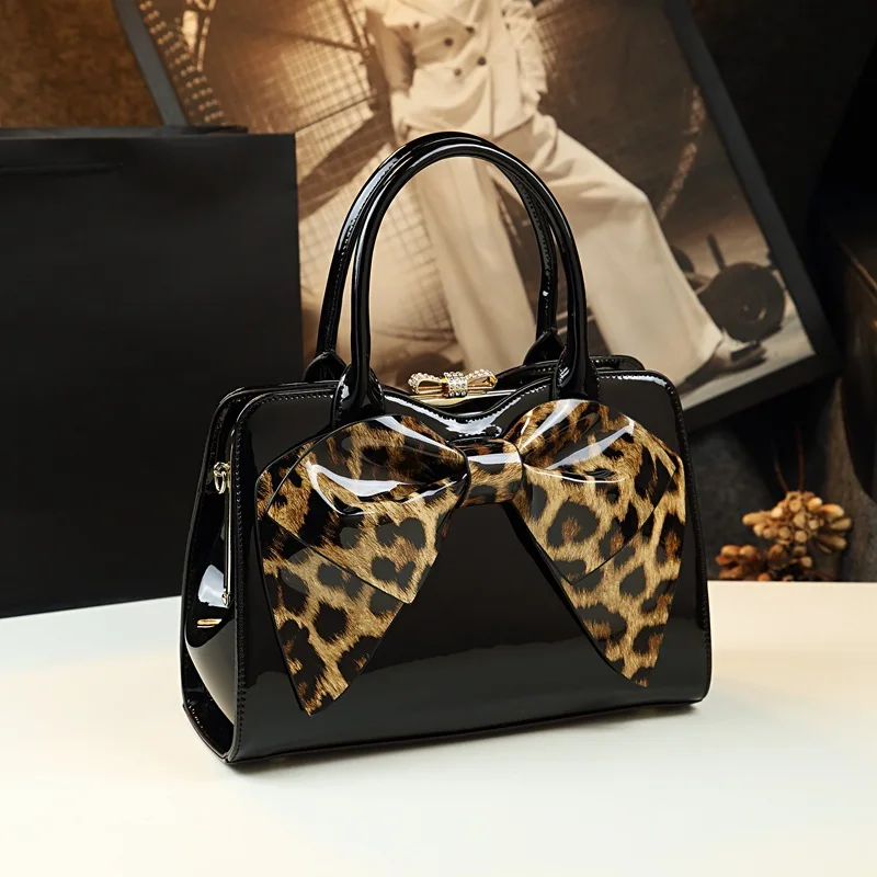 Patent Leather Handbags For Women Purse With Bow Satchel Top-Handbags Crossbody Bag Portable Shoulder Luxury