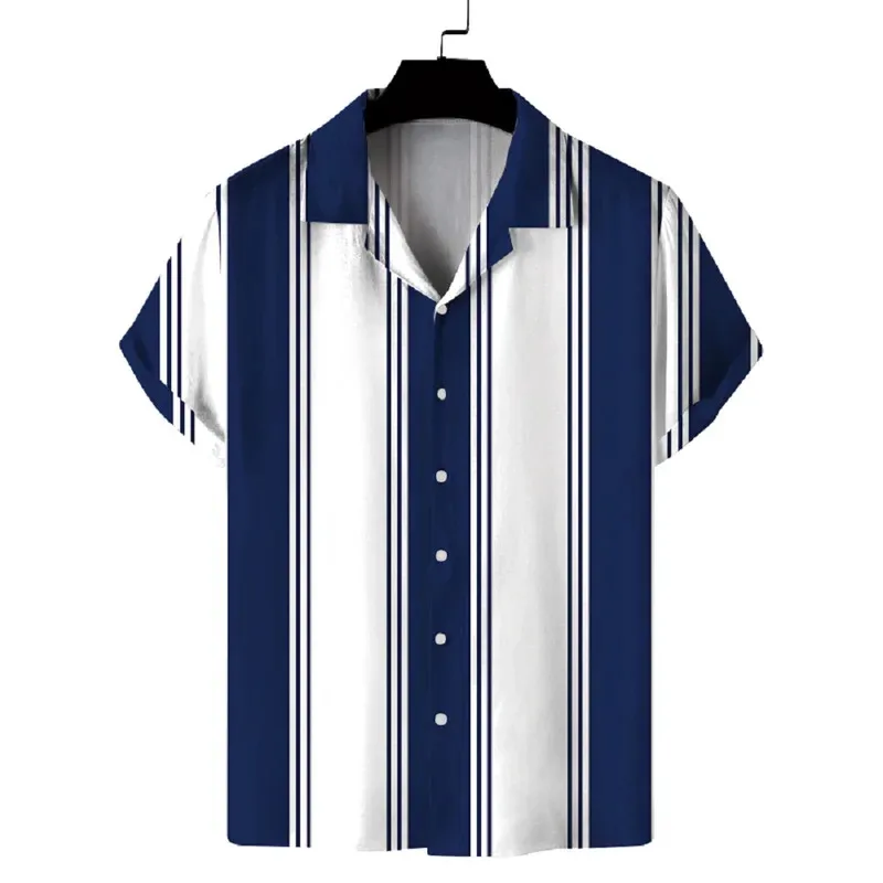 

Мужская полосатая рубашка на пуговицах с короткими рукавами, модная и уникальная рубашка в гавайском стиле, полный комплект мужского летнего топа.