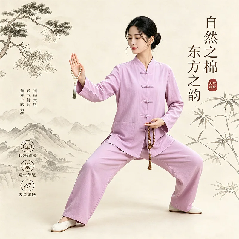 Women's Long Sleeve Tai Chi Suit - Zen-Inspired Chinese Style Set for Wellness Yoga, Morning Exercise & Baduanjin Practice. Brea