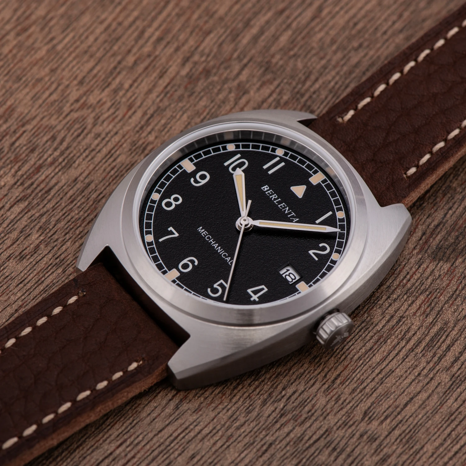 Berlenta Brand Luxury Hand-stitched Leather Watch NH35 Automatic Mechanical Wrist Watch For Men Vintage Military Male Wristwatch