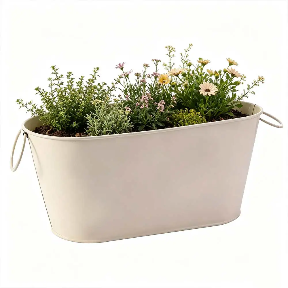 Multipurpose Rustic Iron Flower Pot Vintage with Handle Flower Container with Drainage Metal Planter Garden