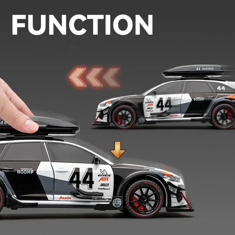 1:24 AODI RS6 AVANT DTM Alloy Model Diecast Metal Racing Car Vehicles Model Function Simulation Sound Light Toys Car Kids Gift