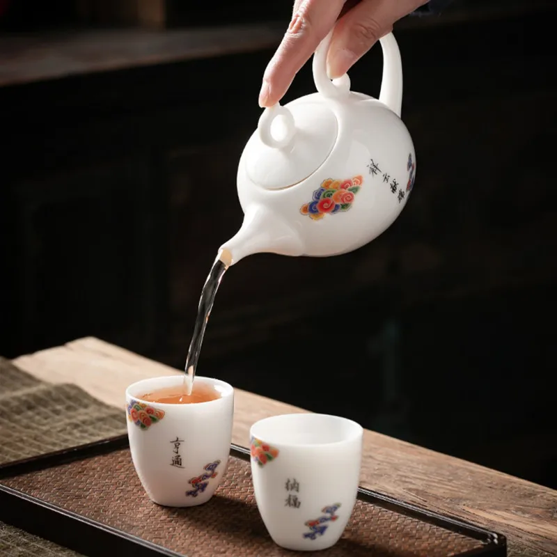 Chinese Ceramic Teapot Handmade Exquisite White Porcelain Tea Pot Household Beauty Tea Infuser Kettle Travel Portable Tea Set