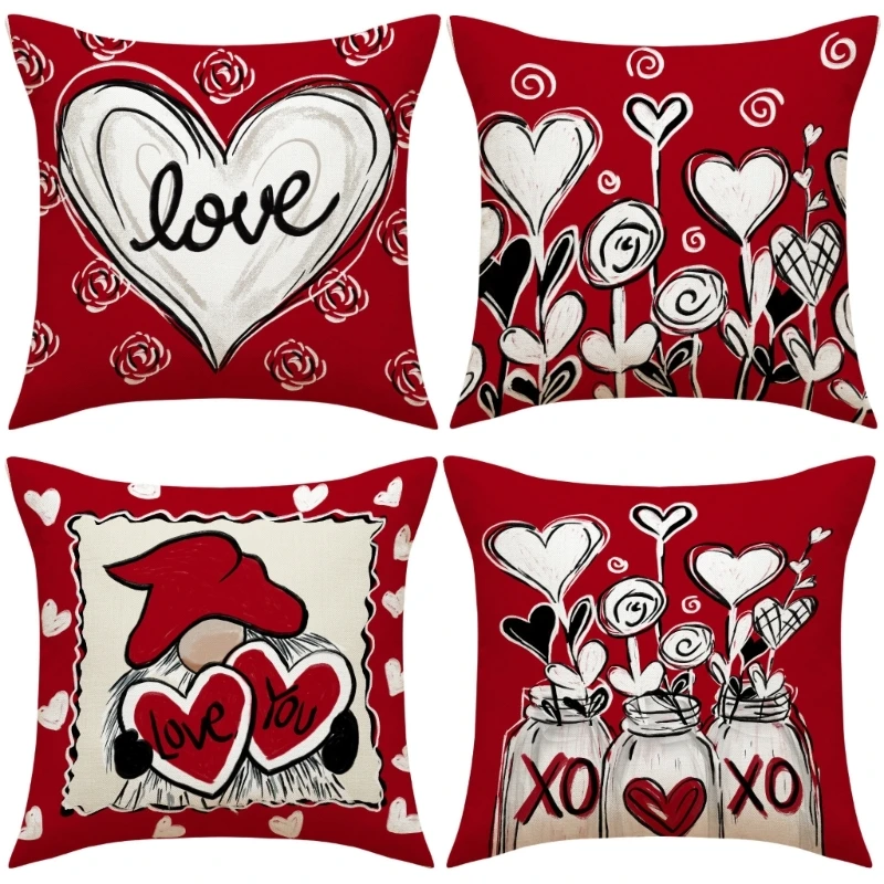 H55A Valentine's Day Pillow Covers Decoration,Farmhouse Love Locks Heart Valentine Throw Pillows Cushion Case Couch Decor