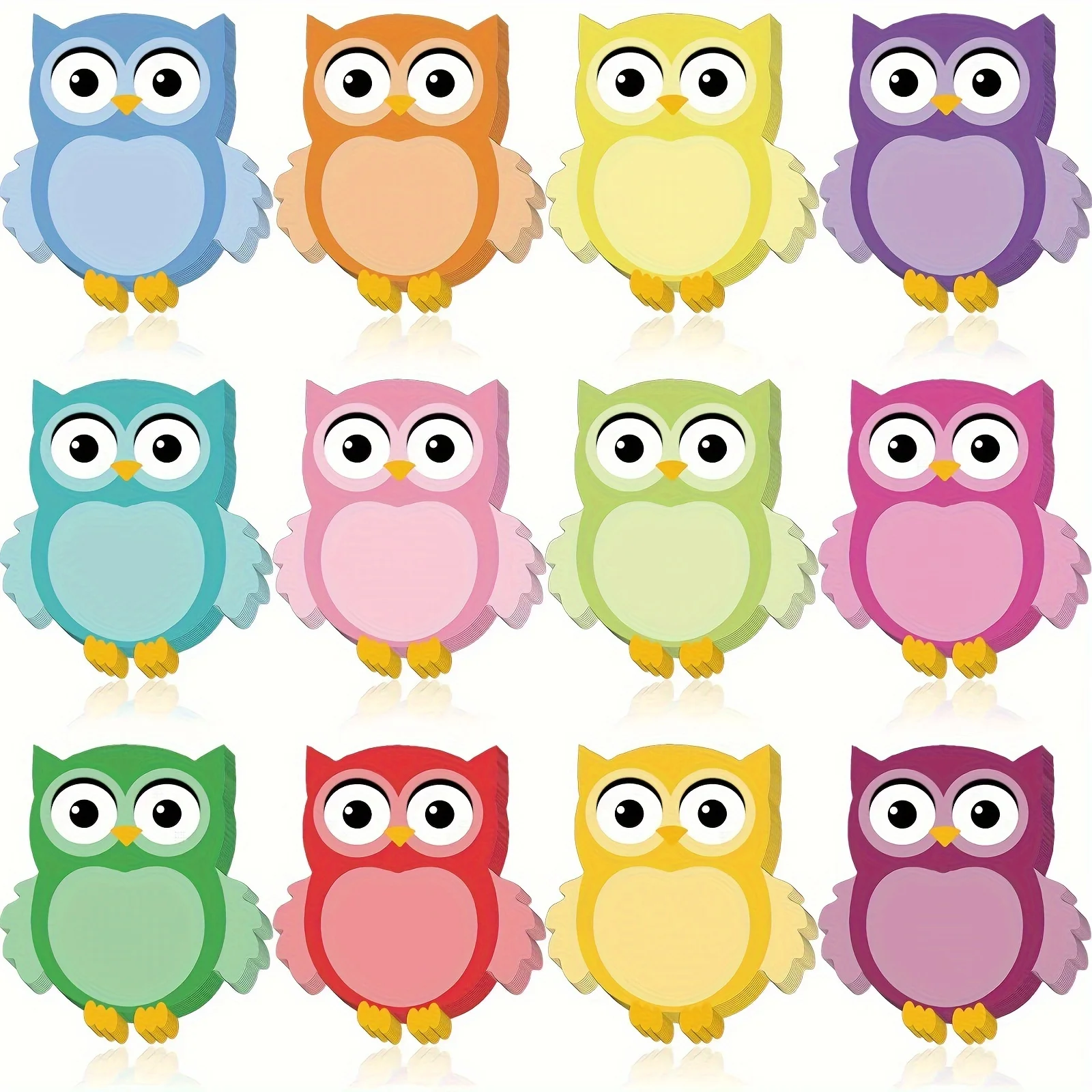 12pcs,30 sheets per book, Owl Sticky Note Adhesive Memo Notes Self-Stick Owl Note Pads for Reminders, Study, Work, Office