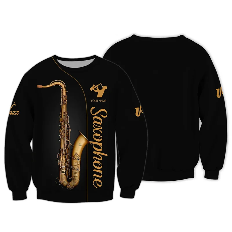 Saxophone Pattern Sweatshirt For Men 3d Printed Music Jazz Pullovers Women Streetwear Long Sleeves Tops Loose Round Neck Hoodie