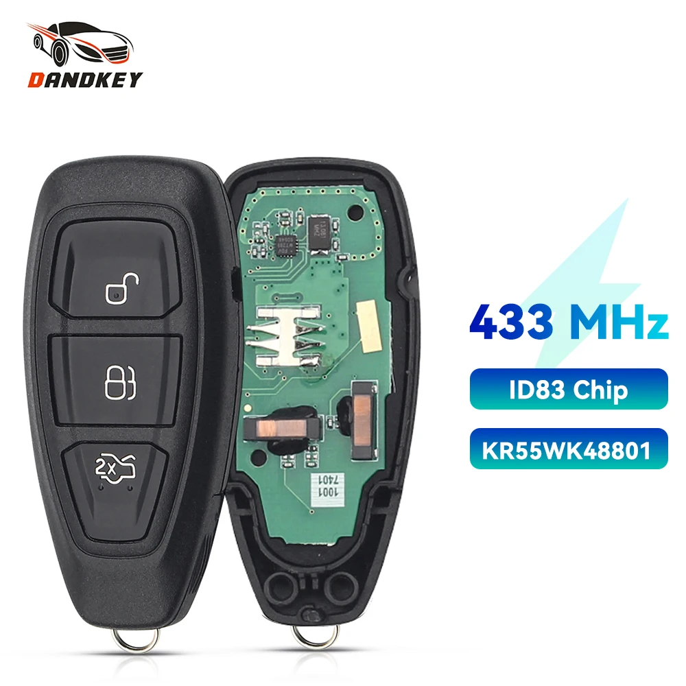 

Dandkey Remote Control Key For Ford Focus C-Max Mondeo Kuga Fiesta B-Max 434/433MHz 4D83 Chip KR55WK48801 3 Buttons Car Key