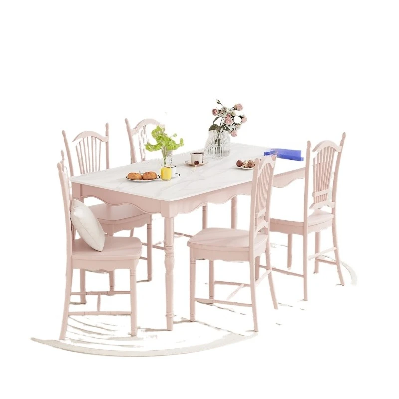 

Light luxury rock slab dining table simple dining room solid wood table six chairs long dining table minimalist furniture