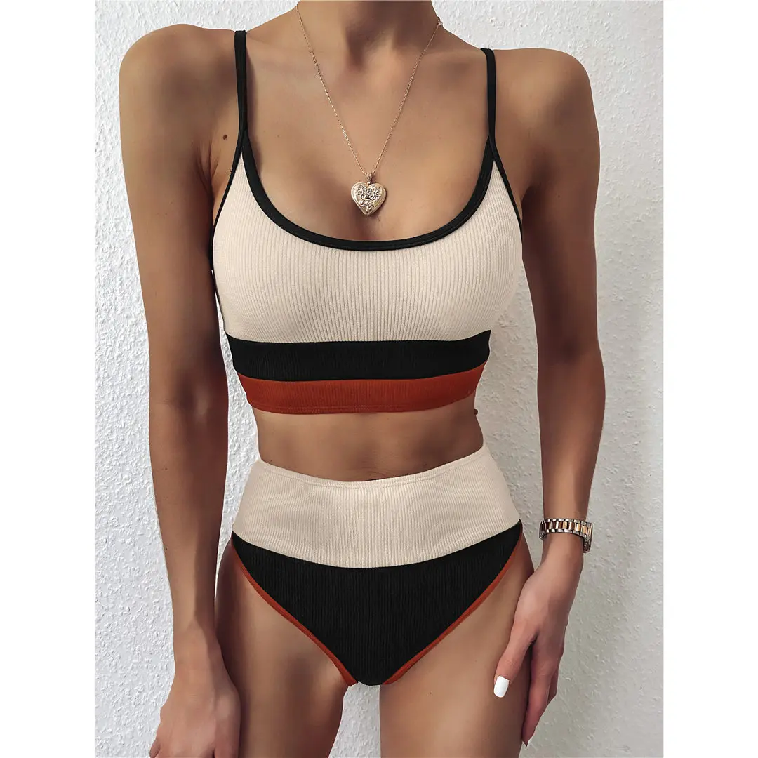 Neuer gerippter, zweiteiliger Damen-Bikini mit hoher Taille, Badeanzug, zweiteiliges Bikini-Set, Badebekleidung, Damen-Badeanzug V2238 – Detail 28