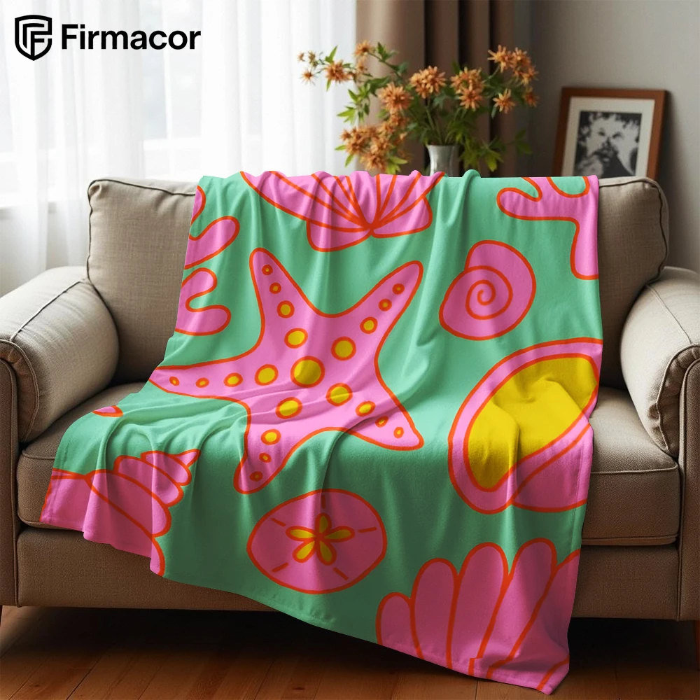 Retro Pink Shell Anime Cartoon Flannel Blanket Soft Warm Throw for Bedroom Sofa Car Kids Holiday Gift
