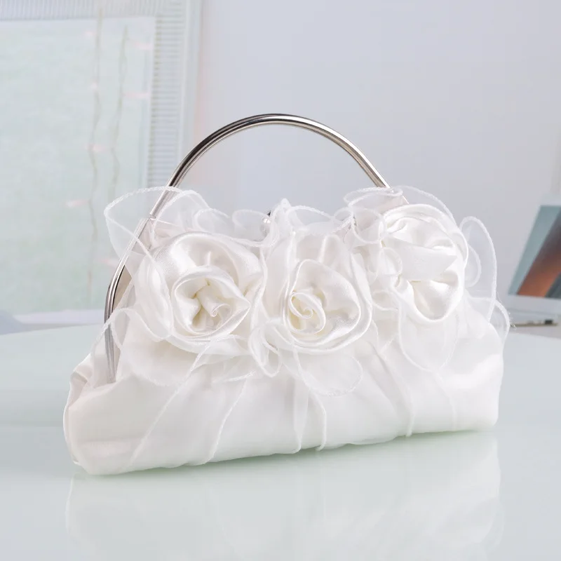 Designer Satin Purses and Handbags Women Flower Evening Bag Solid Luxury White Floral Bags Bride Day Clutches Dinner Bag