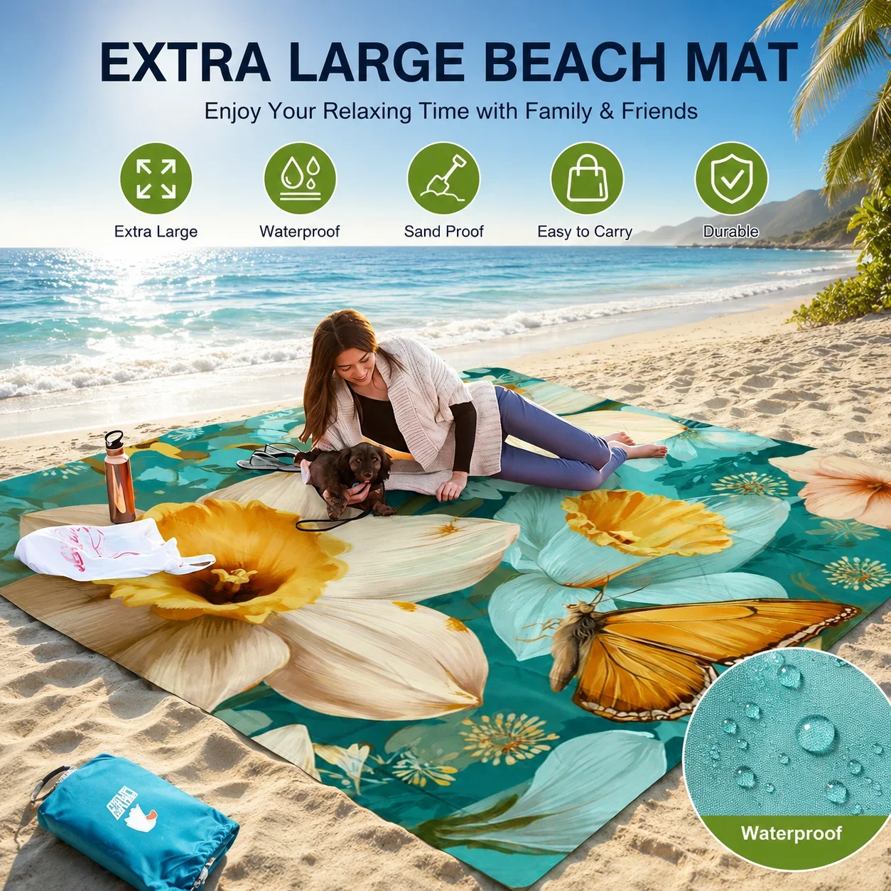 

200x240cmJasmine Butterfly Beach Mat Sandproof Waterproof Extra Large Lightweight Outdoor Picnic Blanket for Beach Camping Trave