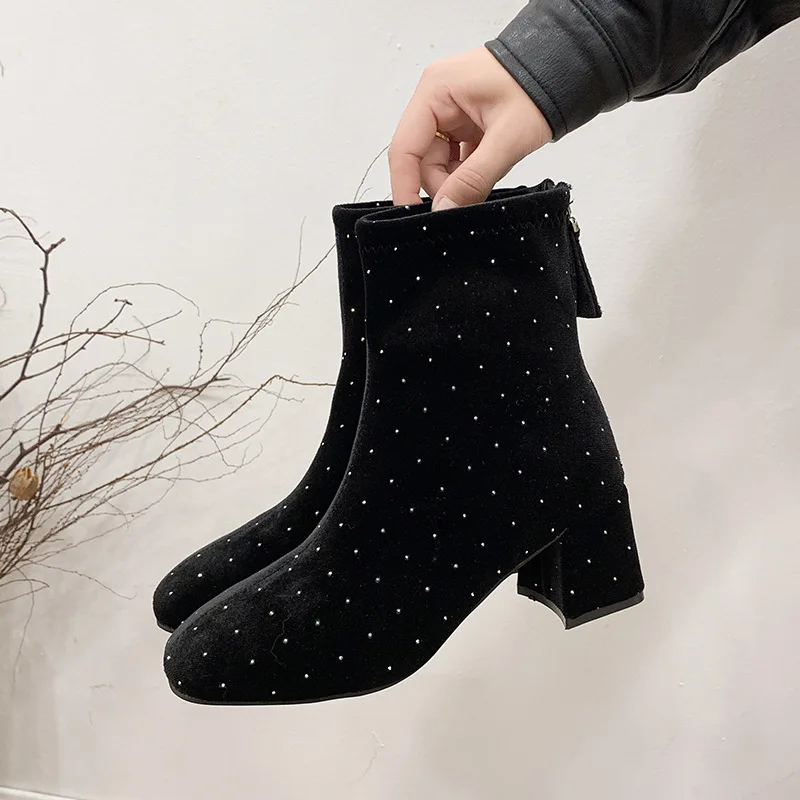 Large Size Winter High Tube Fashion Boots Women High Heel Square Toe Stack Boots