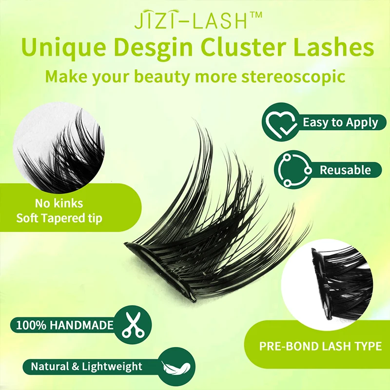 JIZI-LASH Self Adhesive Eyelashes Natural Lightweight Individual Lash Clusters 8-16mm 3D Lashes Eyelash Makeup Tool Accessories