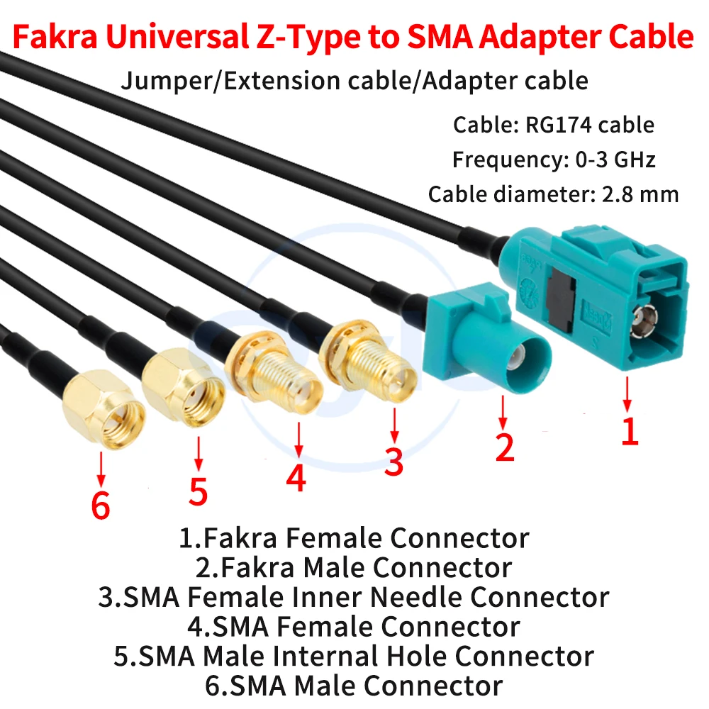 FAKRA-Z Universal Adapter Cable: SMB Male to Female to SMA Male to Female GPS Antenna Extension Cable: RG174 RF Cable (1 pcs)