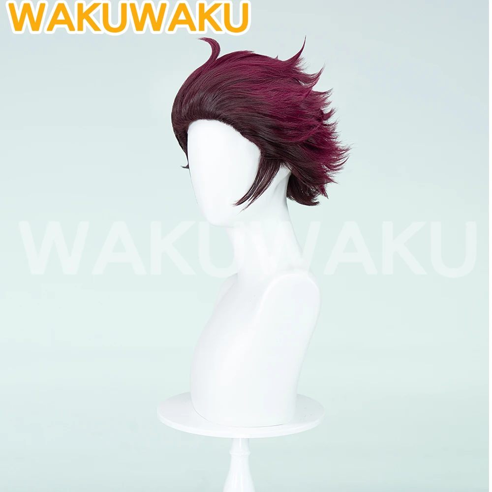 Tanjirouu Wig Anime Cosplay WakuWaku Men 32cm Short Red Hair Tanjirouu Cosplay High Heat Resistant Hair Free Wig Cap