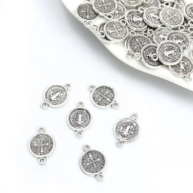 20pcs Antique Silver Color San Benito Alloy Charms Connectors Catholic Cross Metal Pendants Jewelry Making DIY Necklace Bracelet