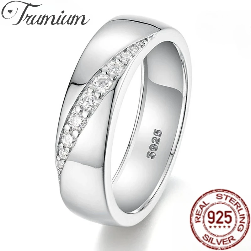 Trumium 925 Sterling Silver Moissanite Ring for Men Engagement Wedding Band Luxury Anniversary Jewelry Gift Customized Engraving