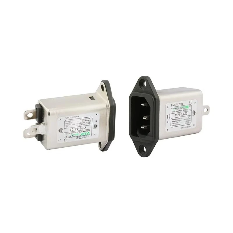 AC 220V 10A IEC 320 C14 Male Plug 3-Pin Black PCB Panel Power Socket with RFI Filters EMC/EMI Filter Connector