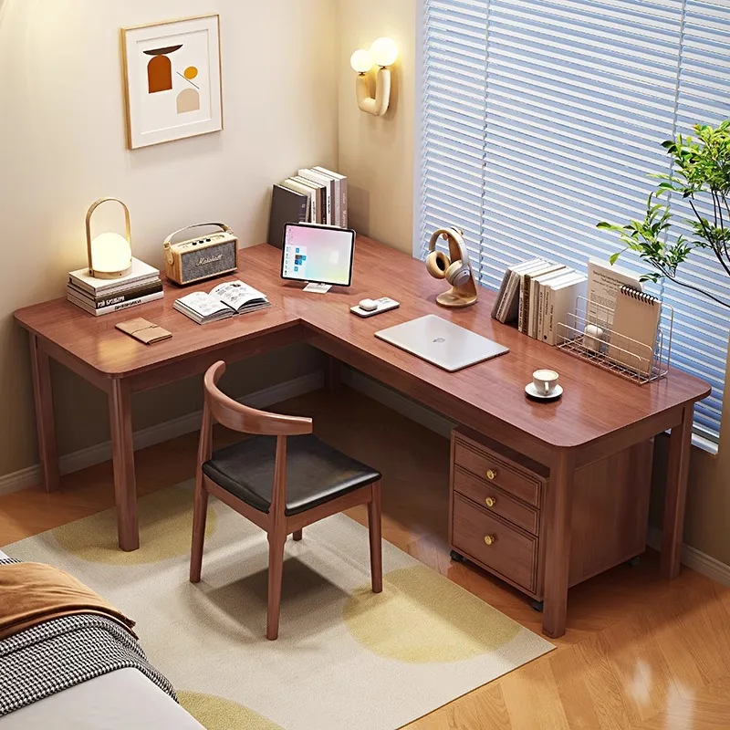 Nordic Rubber Wood Solid Wood Corner Desk Interchangeable Left and Right Home Study Writing Desk Computer Desk