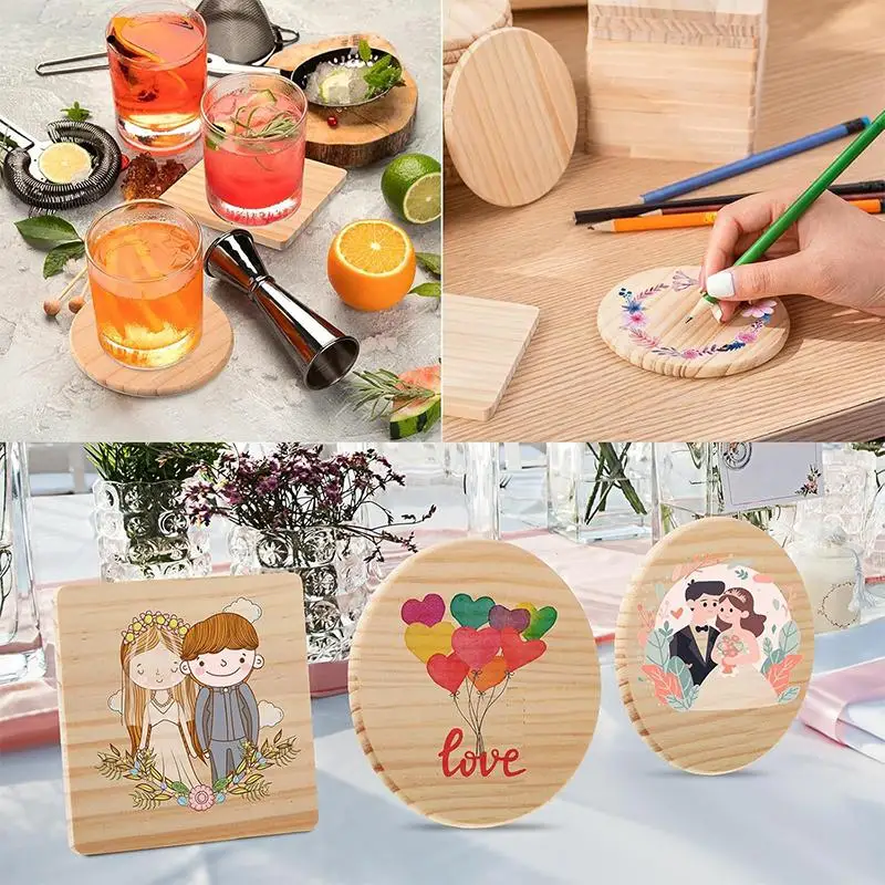 Unfinished Natural Wood Coasters 1/3/5Pcs Non Slip Heat Resistant Blank Wooden Coaster For Kitchen Home Decor DIY Craft Projects
