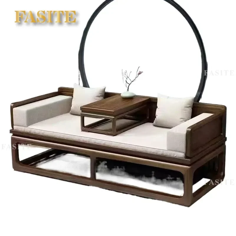 For Small Apartment Living Room New Chinese Style Arhat Bed Modern Simple Solid Wood Push Pull Sofa Couch Expansion Bed
