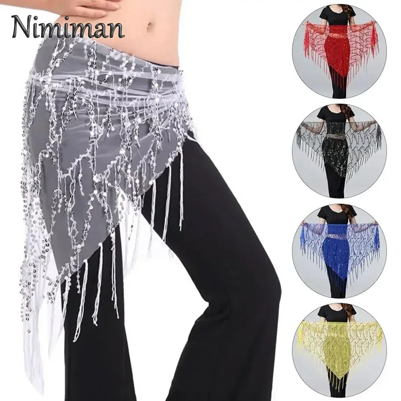 Belly Dance Waist Chain Fashionable and Beautiful Sequins Tassels Semi Transparent Triangular Scarves Dance Clothing Accessories