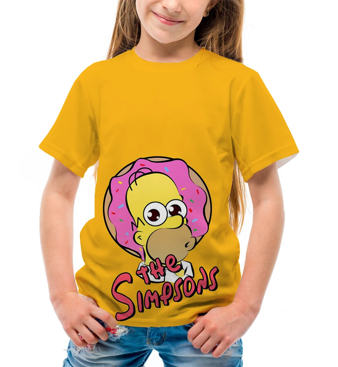 

Summer New Children's Disney The Simpsons Print Loose Short Sleeve Cute Cartoon Girls Birthday Party Clothing T-shirt