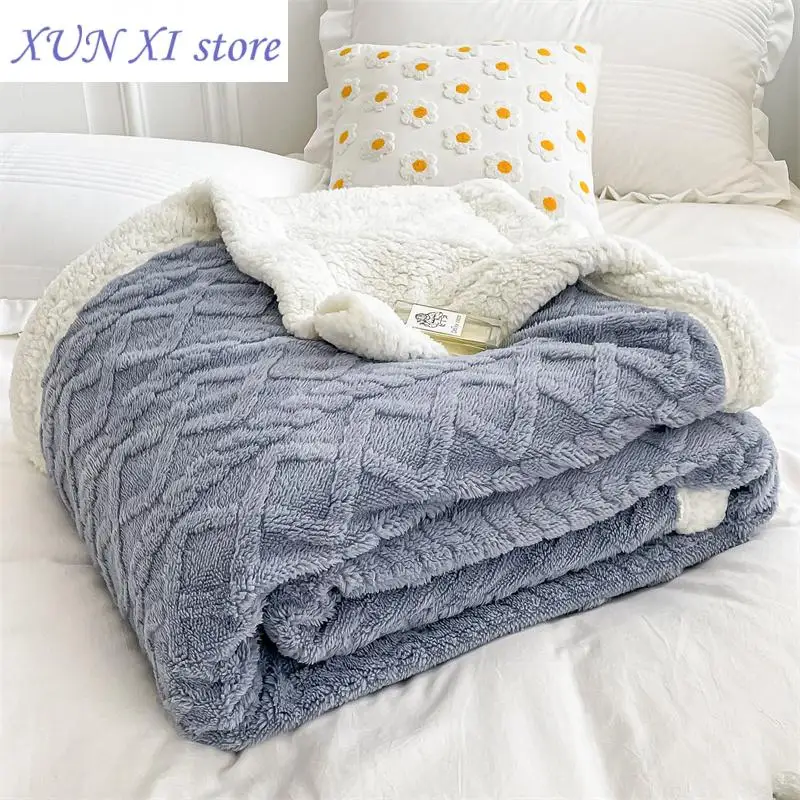 

New Thick Bed Blanket Double Sided Lamb Cashmere Fleece Plaid Blankets Winter Warm Throw Sofa Cover Newborn Wrap Kids Bedspread