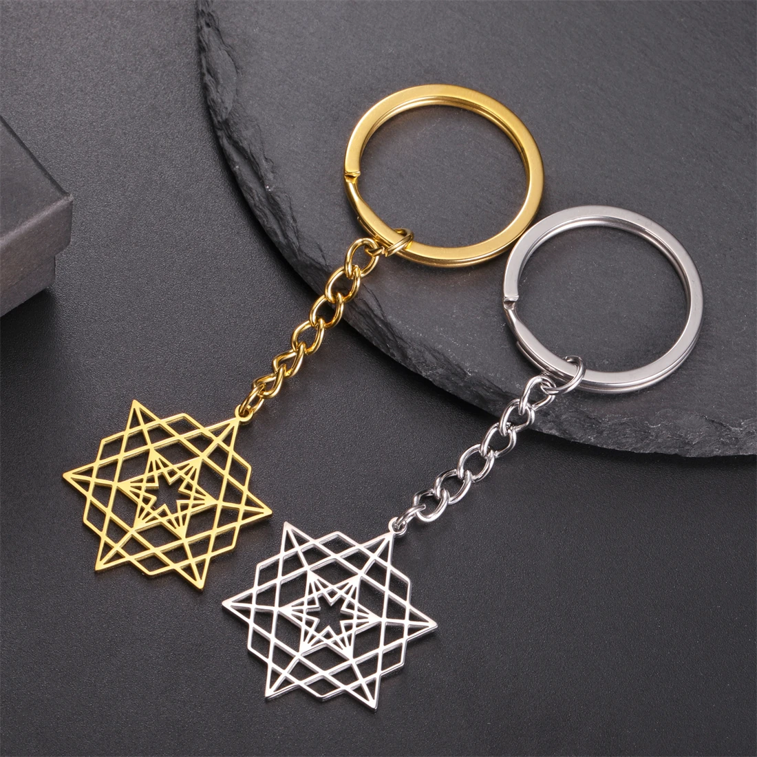 EUEAVAN Classic Star of David Keychain Stainless Steel Jerusalem Hexagon Keyring Backpack Accessories Judaism Amulet Jewelry