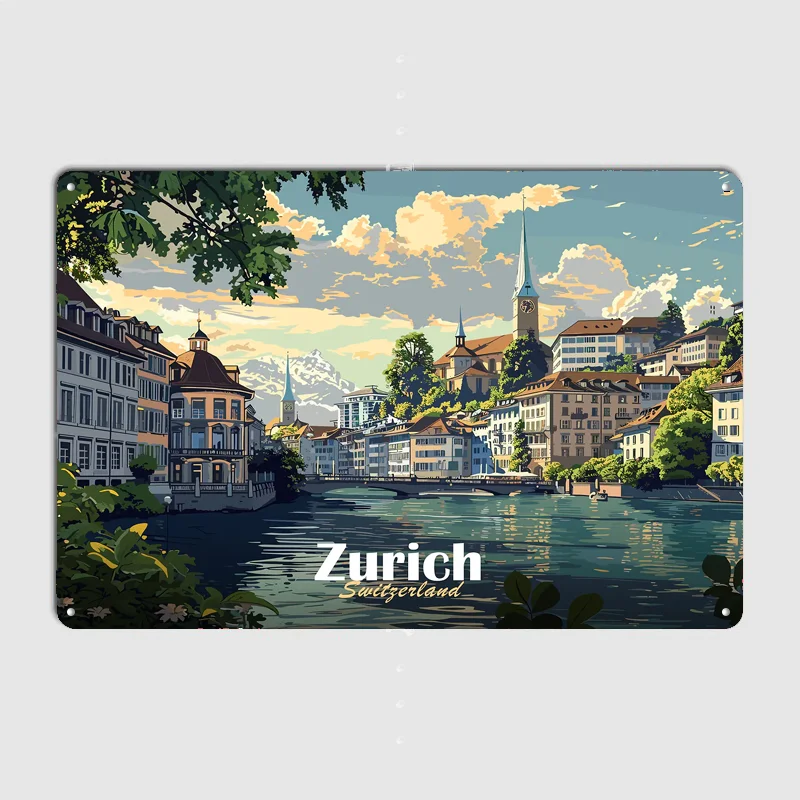 Plakat Metalowy Zabytki Zurych – Home Decor Zurich recenzja i cena
