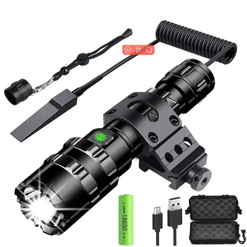

Professional Hunting Tactics Night Reconnaissance LED Flashlight L2 Lamp Beads Waterproof Rechargeable Outdoor Portable Torch