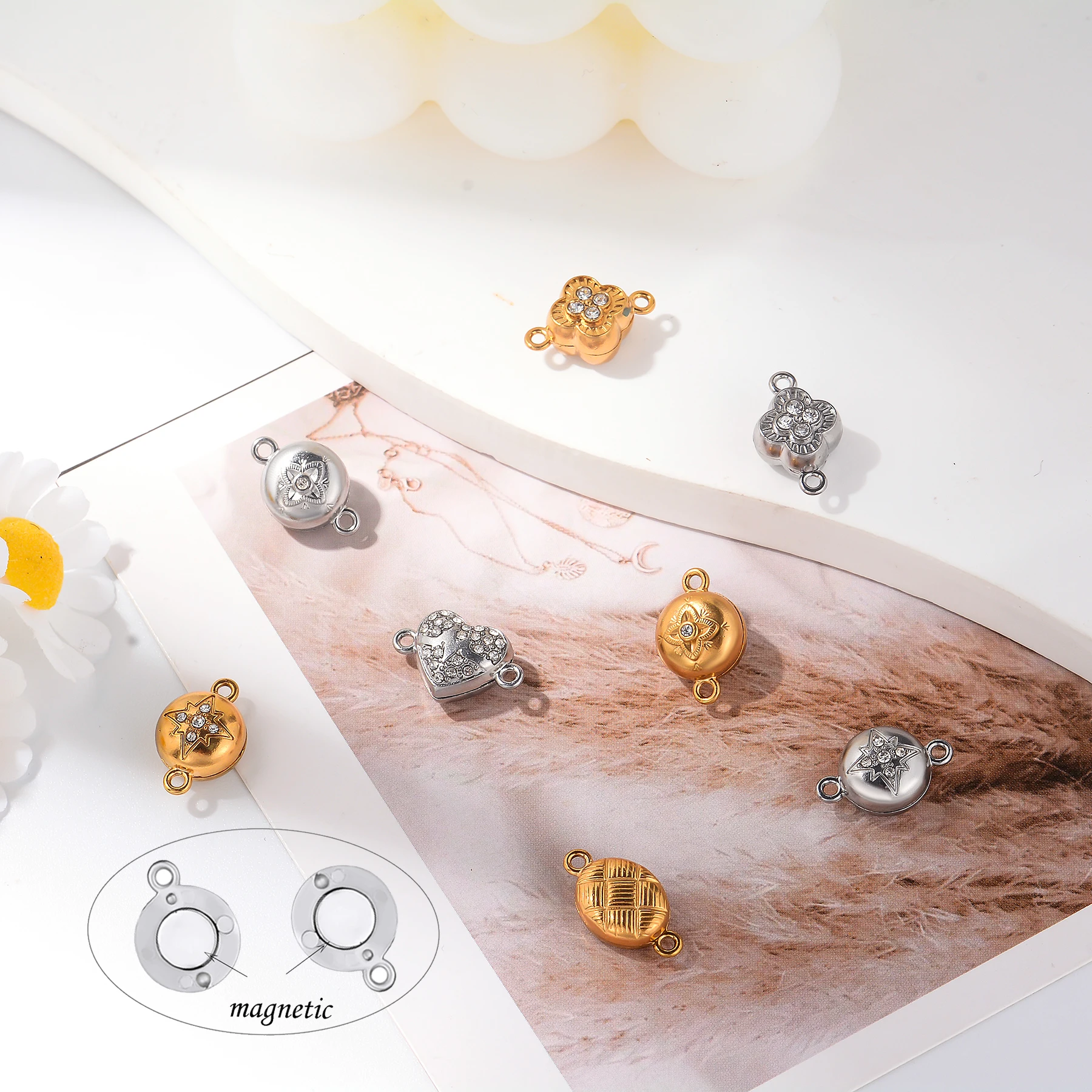 5 قطع الفولاذ المقاوم للصدأ القلب جولة البيضاوي مع المشابك المغناطيسية سحر DIY بها بنفسك مجوهرات المغناطيسي موصل سوار إكسسوارات عقد #1