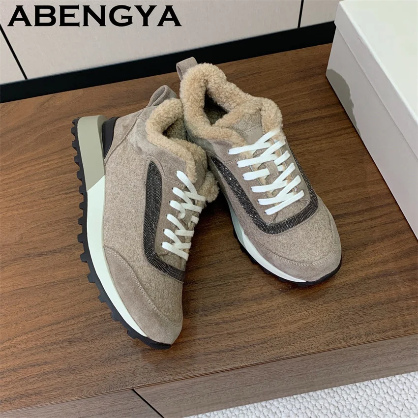 Women's Winter Warm Casual Shoes Quality Wool lining Comfortable Run Shoes Oxfords Bottom Casual Sneakers Balance Shoes Mujer
