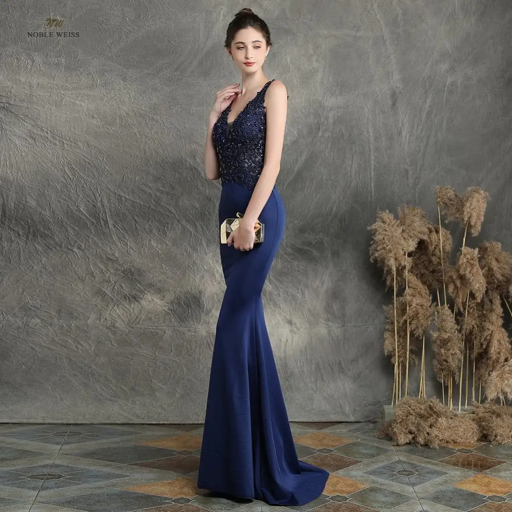 prom dresses 2023 mermaid elastic party dress sexy vestidos de gala v-neck appliques beading prom gown