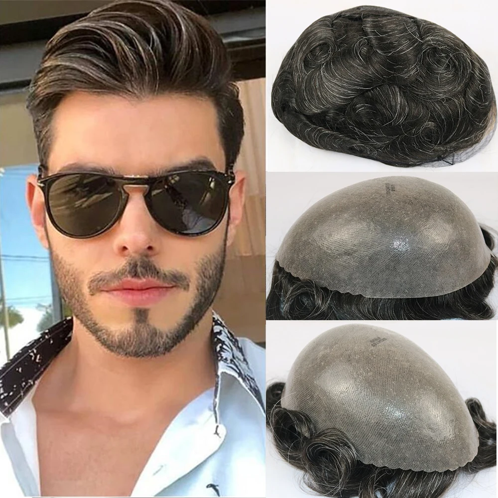 

Mens Toupee 0.12mm Thickness Skin Hair Systems For Men Durable Mens Hair Replacement System Natural Hairline Toupee For Men