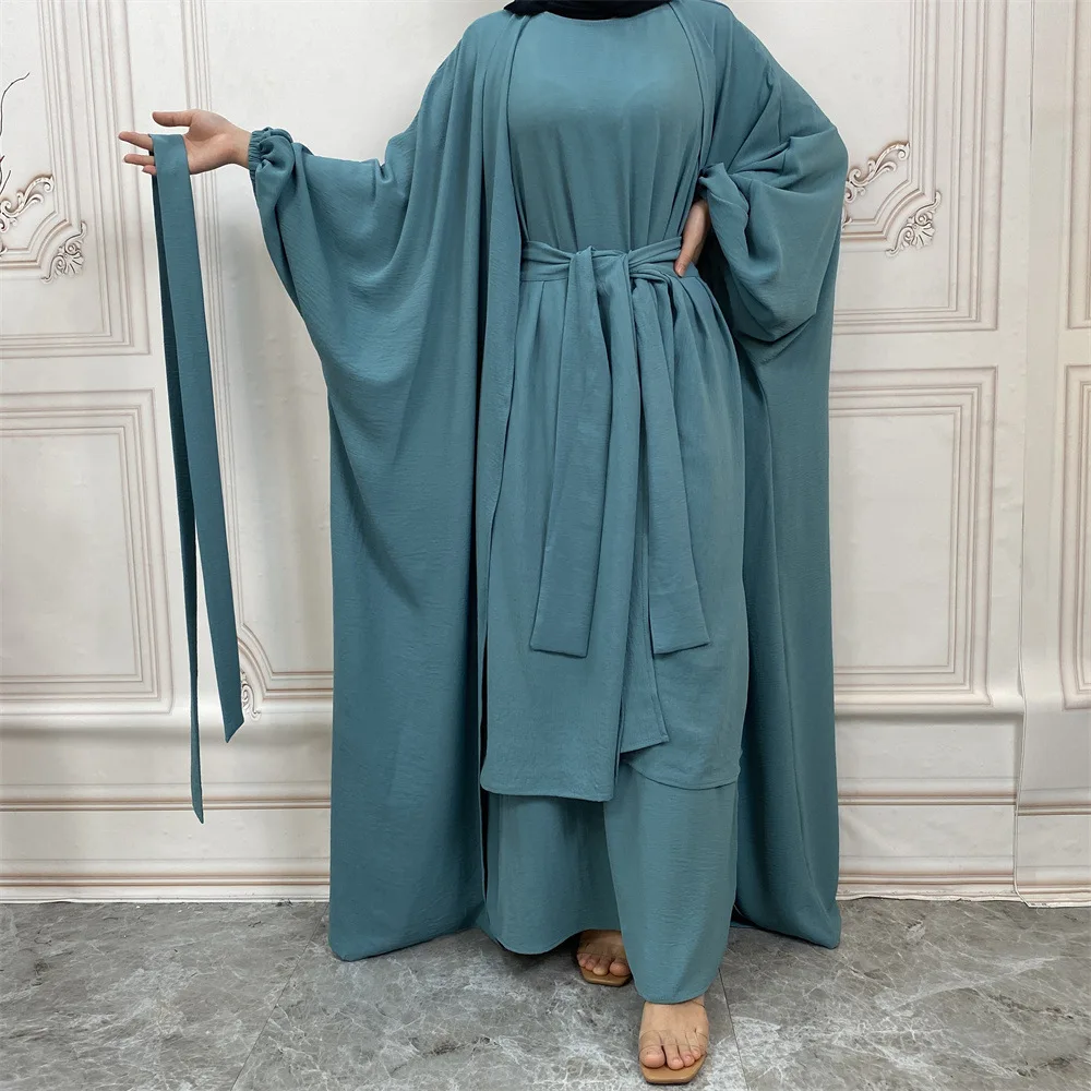 

Solid Color Fashion Gown Three Piece Set 1944 Butterfly 2025 Muslim Long Dress Robe Abaya Ramadan Dubai Luxury Islam Elegant