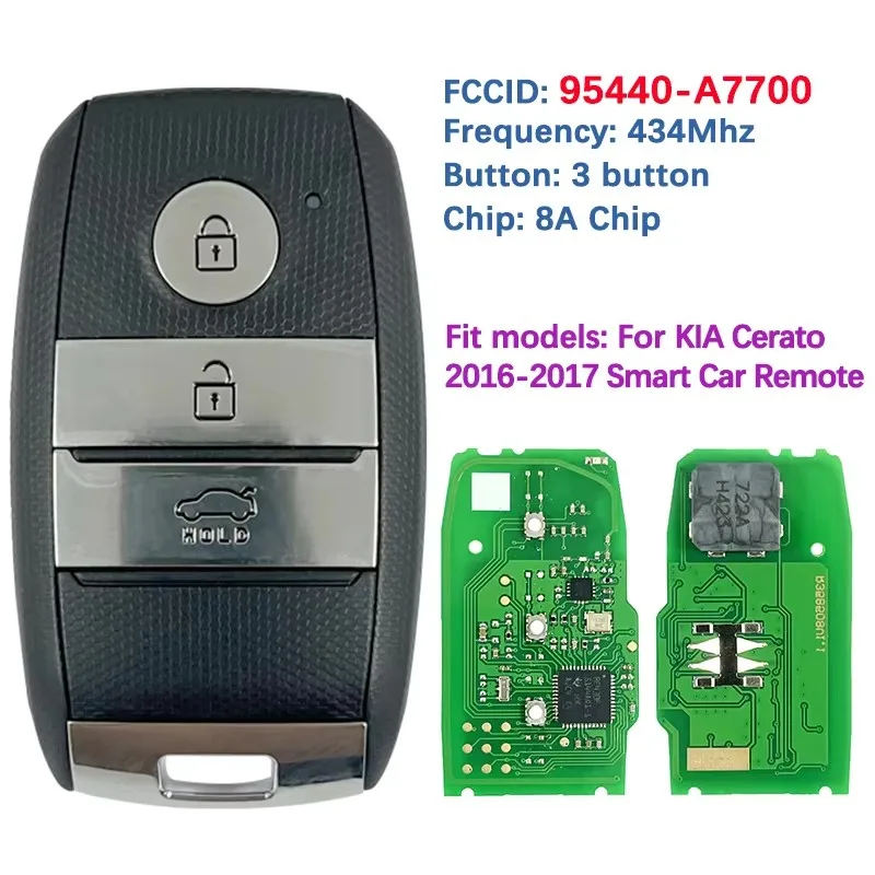 KEYECU Replacement Smart Proximity Remote Key 433MHZ 8A Chip 3Buttons FOB for KIA CERATO 2016-2019 PN: 95440-A7700