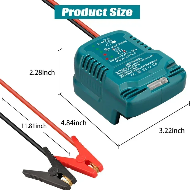 Adaptador de arranque de Batería de 18V para Makita, Milwaukee, Dewalt, Cable de refuerzo automático para arrancar el coche, herramienta de uso