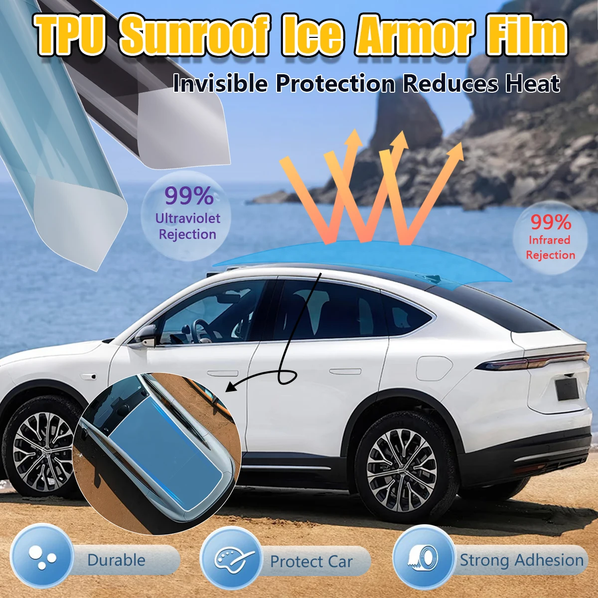 

1.52M TPU Sunroof Film Car Black/Blue Sunroof Protection Vlt80% Car Insulation Wear Resistance PPF Glass Protective Film Paper