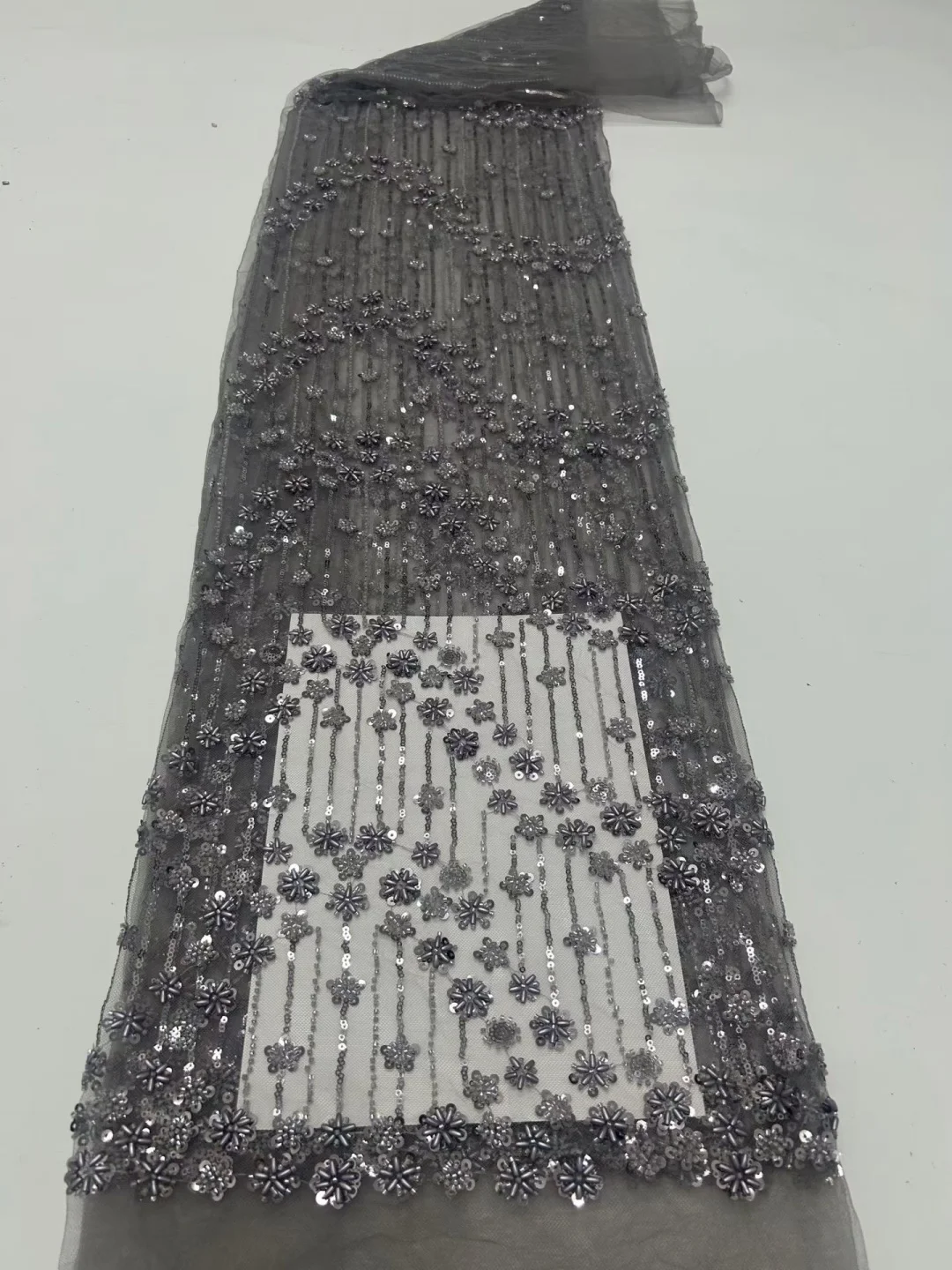 High-End Handmade Beaded Lace Fabric, France Sequins Embroidery Beads 2025 Nigerian Bridal Mesh Lace Fabric for Sewing AT3025-A1