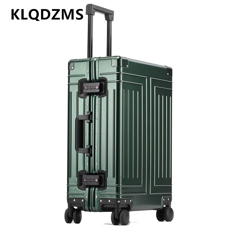 KLQDZMS koper perjalanan penuh aluminium Magnesium Aloi casing troli kotak asrama Pria 20 "24" 26 "29 inci bagasi kabin wanita