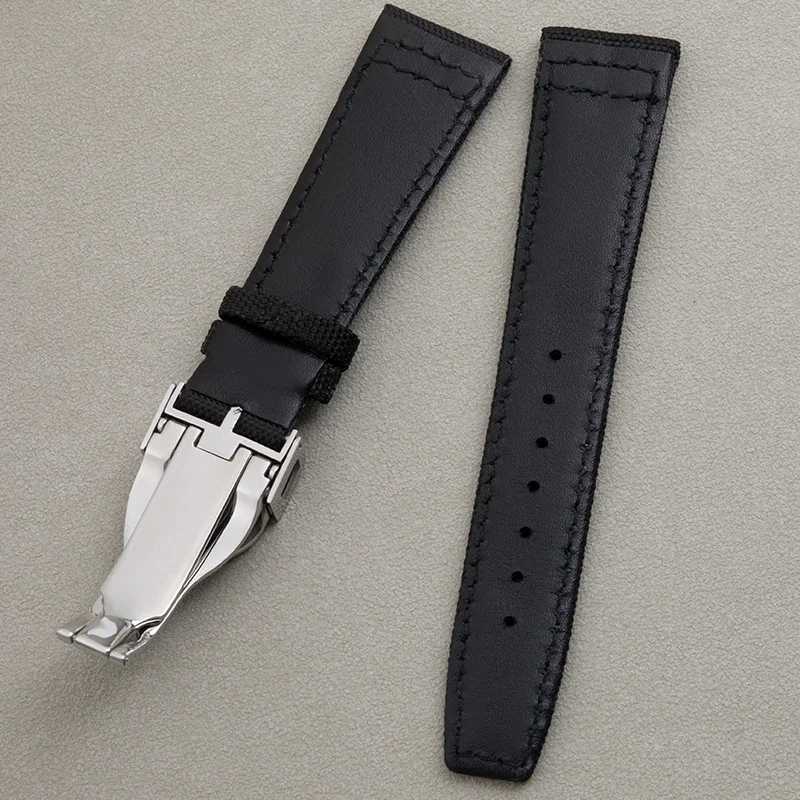 Универсальный черный нейлоновый кожаный ремешок высокой плотности, 20 мм, 21 мм, 22 мм, ремешок для часов, раскладывающаяся застежка для ремешка Tudor IWC