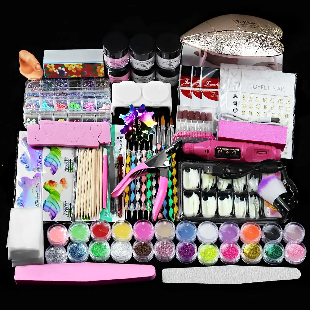 Acrylic Powder Set With Crystal Liquid Mono Pink White Transparent Acrylic Powder Kit Suitable Beginner Manicure Acrylic Powder