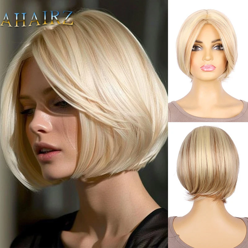 

Synthetic Short Blonde Wig with Midddle Spilt Bangs For Women Cosplay Daily Party Heat Resistant Fake Hair